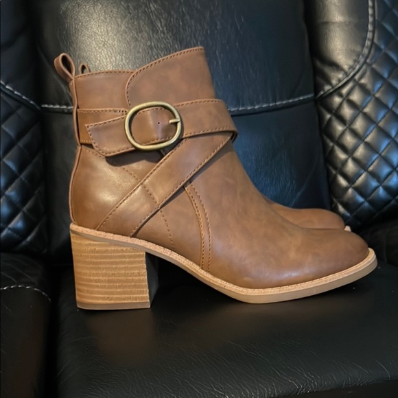 BOC Brown Ankle Booties with Wrap-Around Strap - Picture 1 of 8